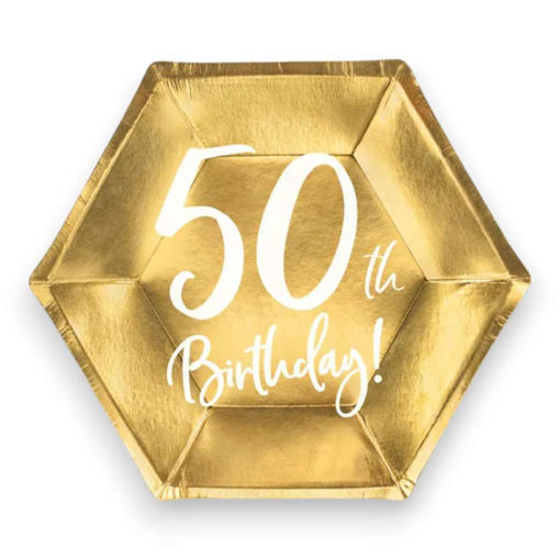 Picture of 50TH BIRTHDAY HEXAGON  PAPER PLATES 20CM - 6 PACK